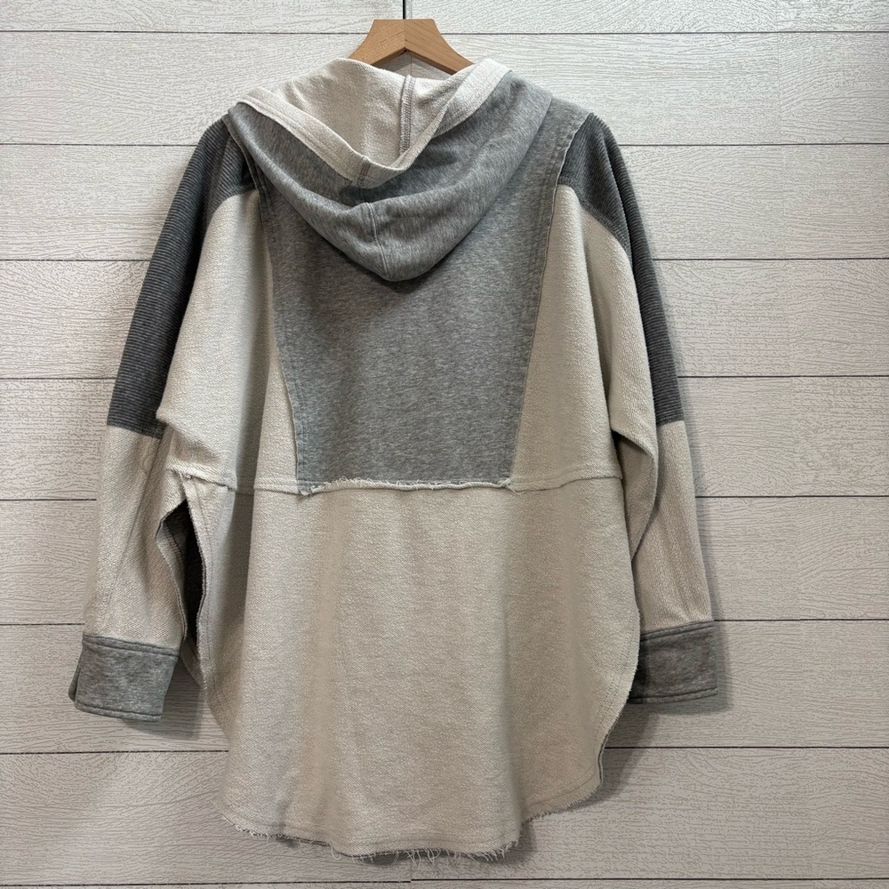 AEMI + CO Heather Gray Mixed Media Hoodie Oversized Small Boho Cozy - Picture 11 of 16